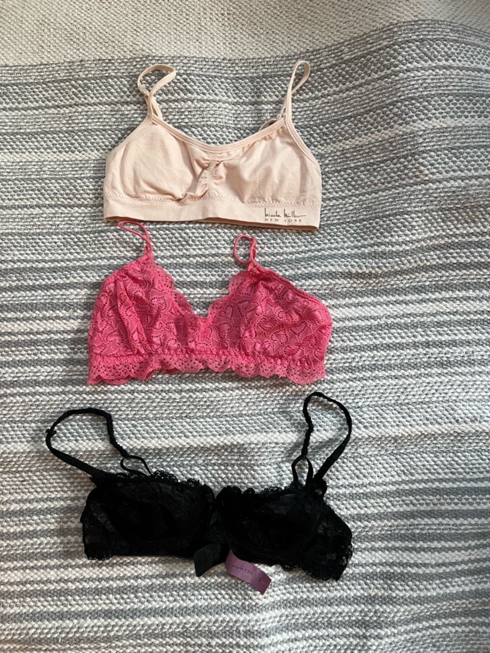 Hanky Panky, Nicole Miller Trio Bralette Set - Blush, Hot Pink & Black 32C Small